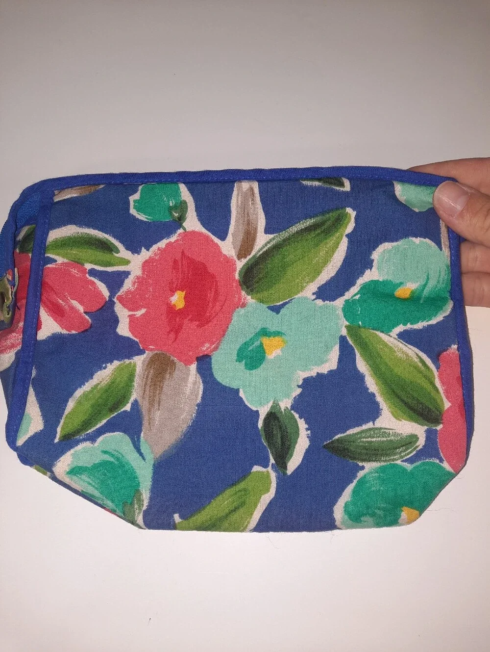Vintage Gloria Vanderbilt Floral Blue Canvas Cosmetic Pouch
